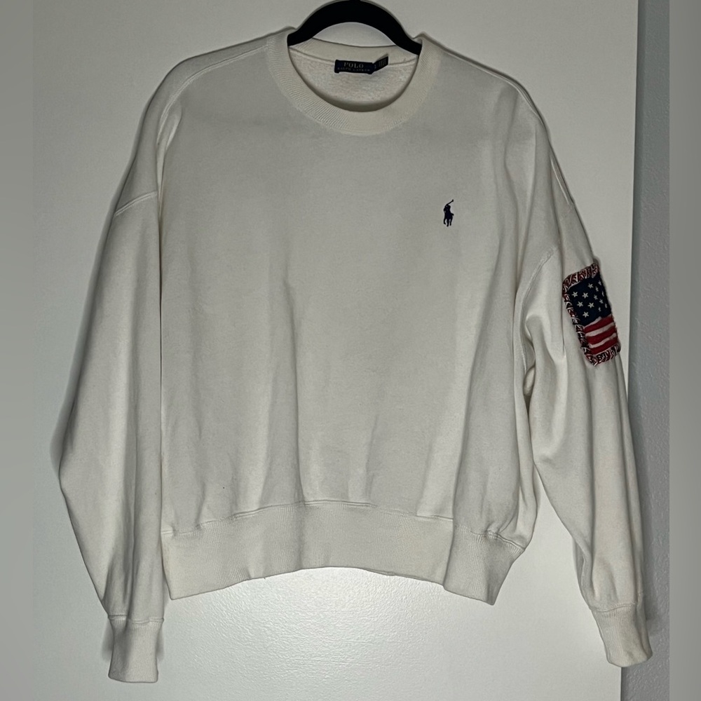 Polo Ralph Lauren Womens Embroidered USA Flag Oversized Sweatshirt Size L